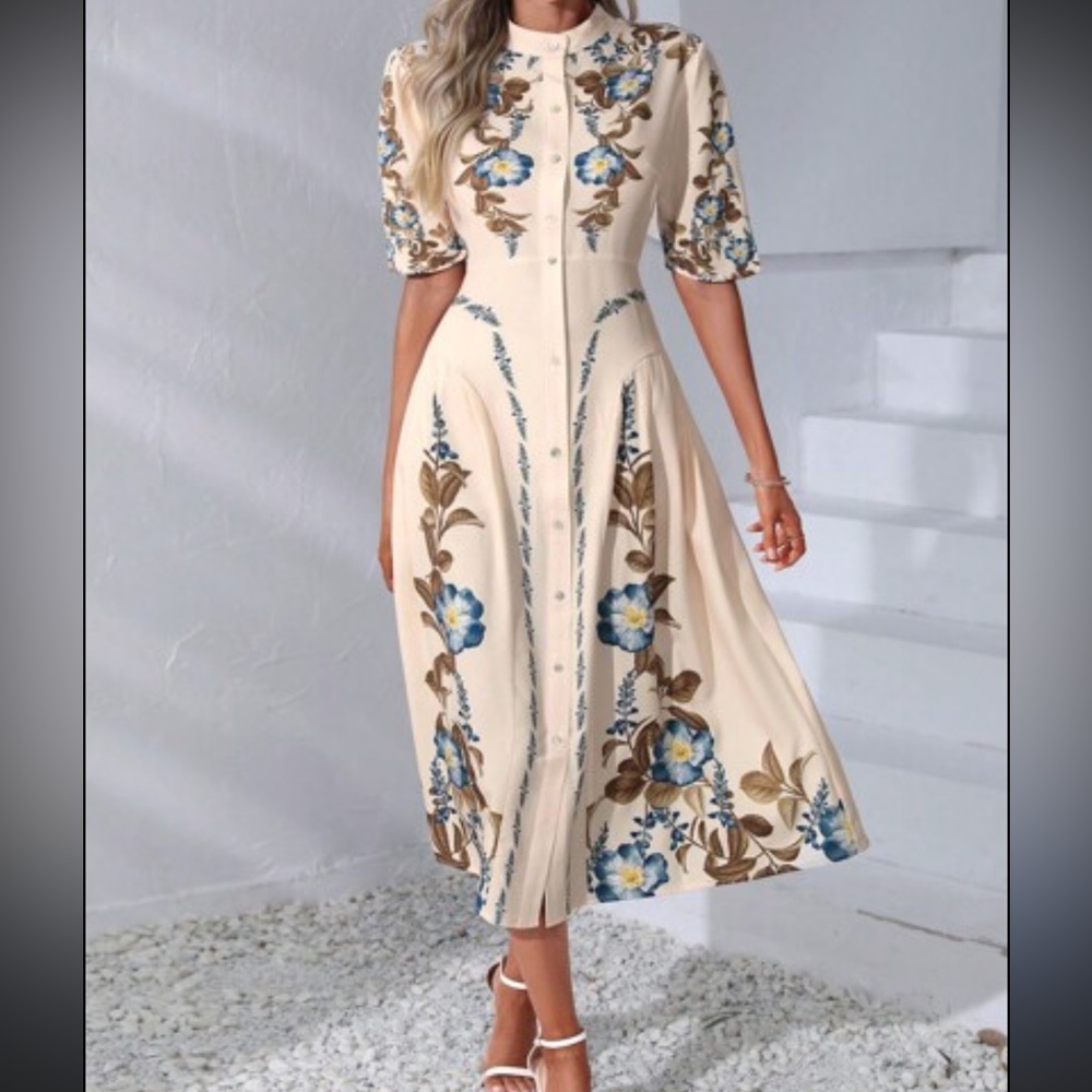 Floral Embroidered Cream Dress